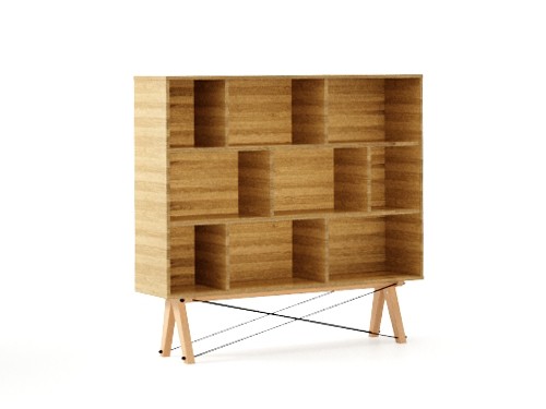 Biblioteca din lemn si pal Low Raw I Oak, l140xA35xH130 cm