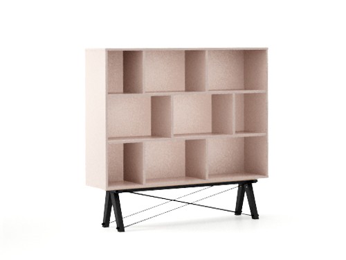 Biblioteca din lemn si pal Low Dusty Pink / Black, l140xA35xH130 cm