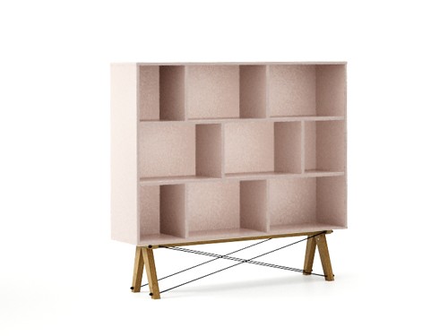 Biblioteca din lemn si pal Low Dusty Pink / Oak, l140xA35xH130 cm