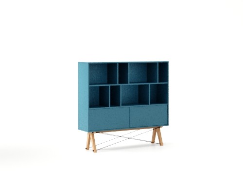 Biblioteca din lemn si pal Low Pocket Oceanic Blue, l140xA35xH130 cm