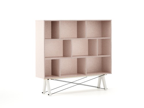 Biblioteca din lemn si pal Low Dusty Pink / White, l140xA35xH130 cm