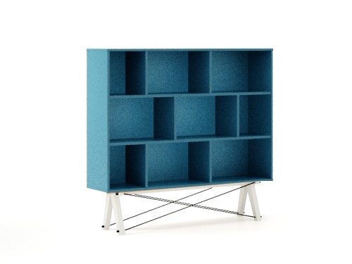 Biblioteca din lemn si pal Low Oceanic Blue / White, l140xA35xH130 cm