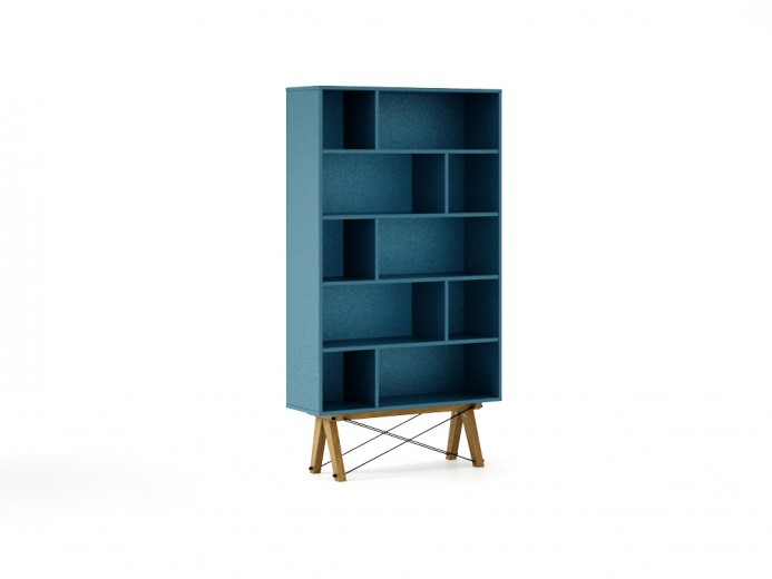 Biblioteca din lemn si pal Tall Oceanic Blue / Oak, l100xA35xH180 cm