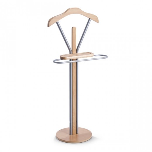 Suport din metal si MDF pentru haine, Valet Stand Gri / Natural, l44xA30xH108 cm