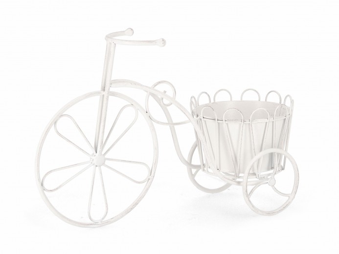 Suport ghiveci din metal, Emily Bycicle Alb Antichizat, l54xA19xH34 cm