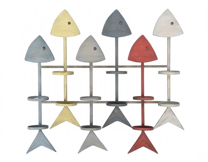 Suport metalic suspendat pentru sticle Fishbones 6 Multicolor, l70,5xA10xH64 cm