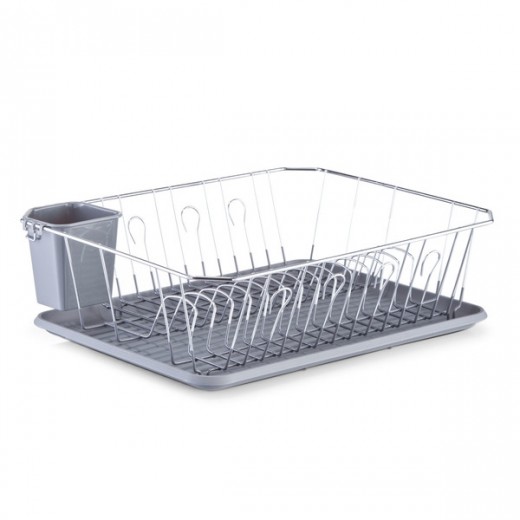 Suport uscator pentru vase si tacamuri, din metal si plastic, Rack II Gri / Crom, l45,5xA35xH13,5 cm