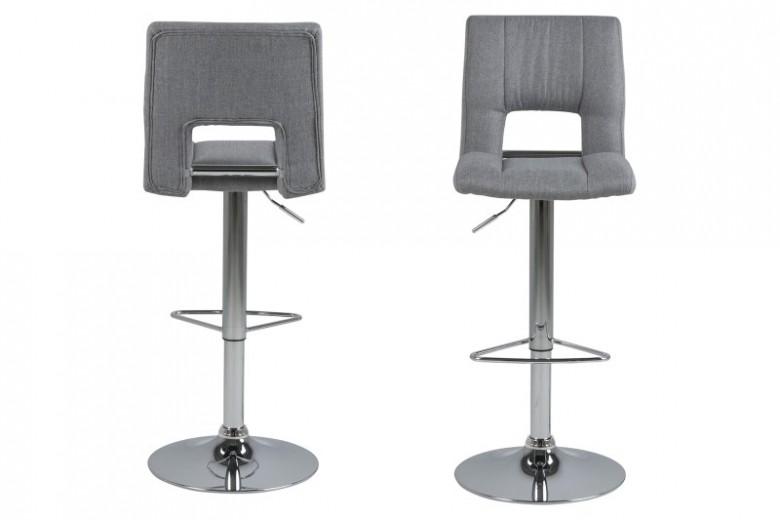 Set 2 scaune de bar din metal tapitate cu stofa si picior metalic Sylvia Gri / Crom, l41,5xA52xH115 cm