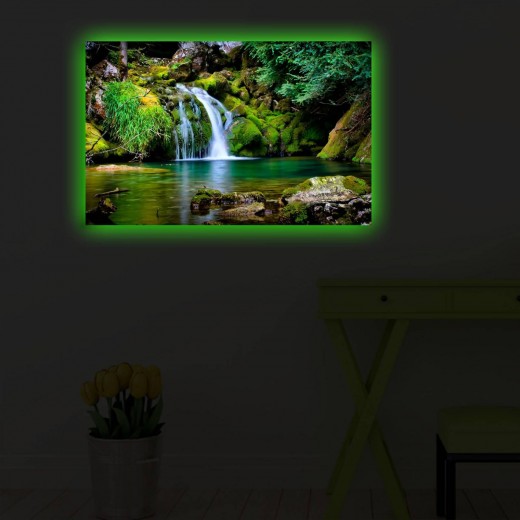 Tablou Canvas Led, Waterfall 4570DACT-34 Multicolor, 70 x 45 cm