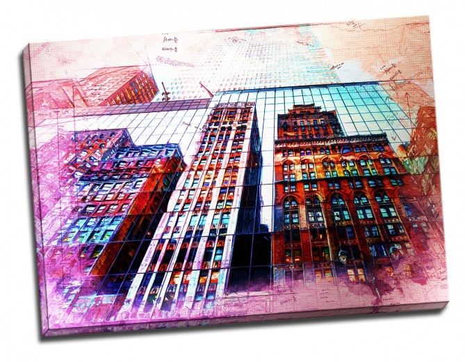 Tablou din aluminiu striat Mirroring Sky-Scrappers
