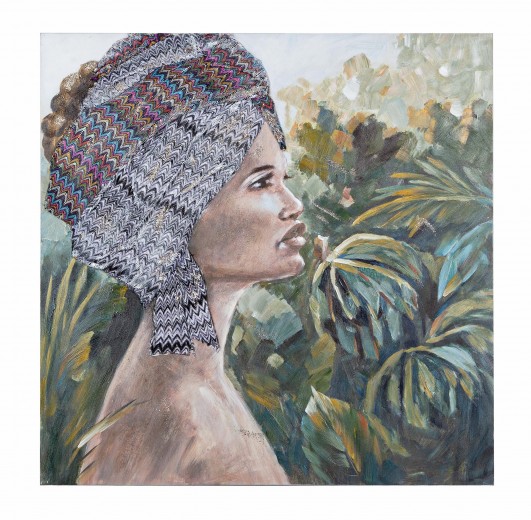 Tablou pictat manual, Village GBR213 Lady Jungle Multicolor, 100 x 100 cm