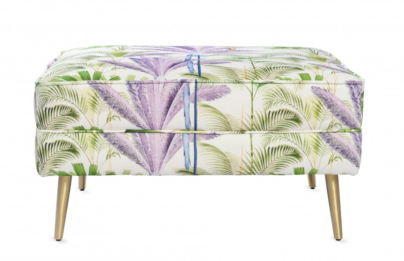 Taburet tapitat cu stofa, cu picioare metalice Palmeras Green / Purple, l72xA38xH51 cm