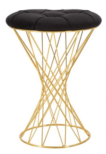 Taburet tapitat cu stofa si picioare metalice Tower Velvet Negru / Auriu, Ø41xH54 cm