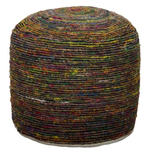 Taburet tapitat cu stofa Madagascar Round Multicolour, Ø 50xH40 cm
