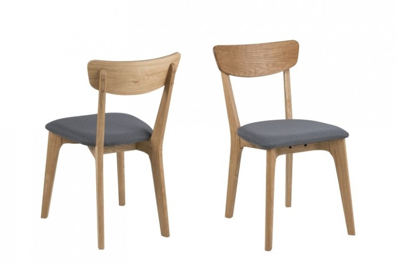 Set 2 scaune din lemn, tapitate cu stofa Taxi Gri Inchis / Stejar, l45xA49xH84 cm