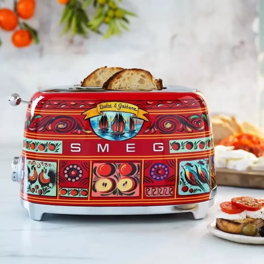 Toaster 2 sloturi TSF01DGEU cu 6 trepte de rumenire, Multicolor, 950W, Sicily is my love, Dolce&Gabbana, SMEG