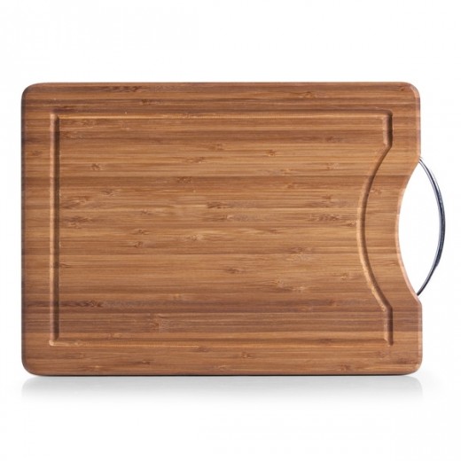 Tocator cu maner, din lemn de bambus, Board Lines Natural, L40xl28xH1,6 cm