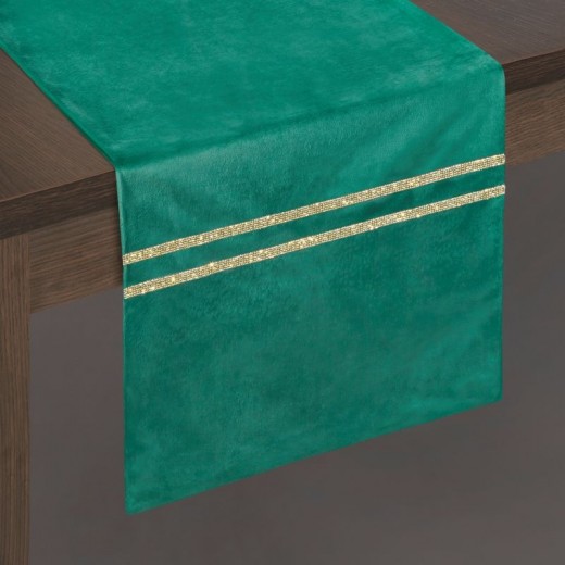 Traversa masa Malika Velvet Verde, 35 x 180 cm