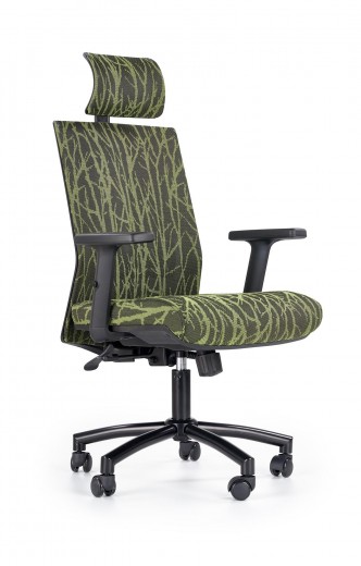 Scaun de birou ergonomic tapitat cu stofa Troya Black / Green, l64xA59xH115-123 cm