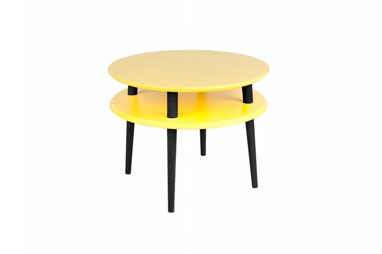 Masa de cafea din lemn de fag si MDF Ufo Medium Yellow / Black, Ø57xH45 cm