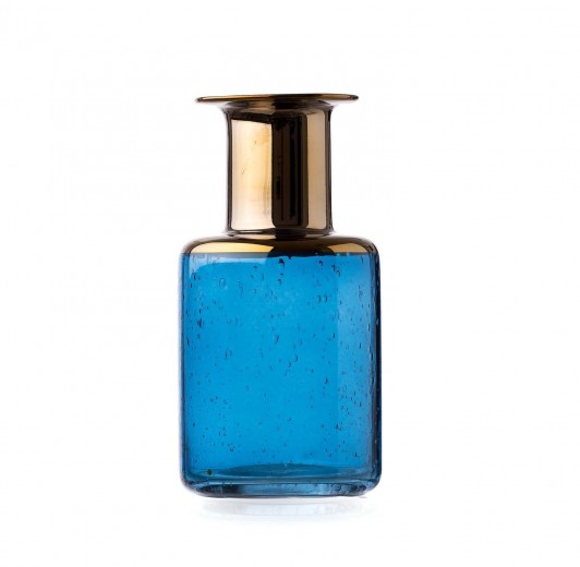 Vaza Corvo Blue / Gold, Sticla, Ø11xH20 cm