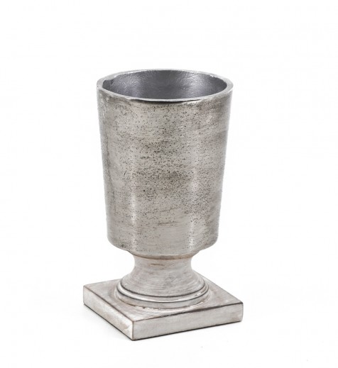 Vaza decorativa din aluminiu si lemn de pin, Sheva Small Gri, L10xl10xH20cm