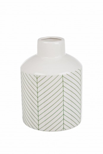 Vaza decorativa din ceramica, Leaf Alb / Verde, Ø15,8xH21,5 cm