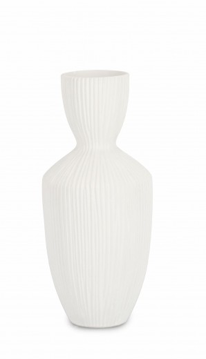 Vaza decorativa din ceramica, Striped B Alb, Ø15,5xH36 cm