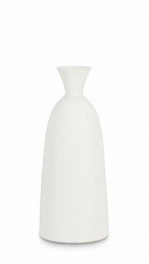 Vaza decorativa din ceramica, Striped C Alb, Ø14,3xH35 cm