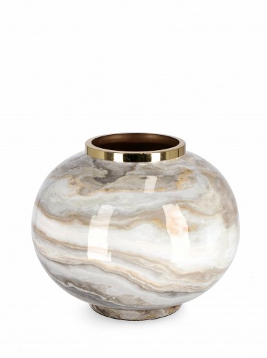 Vaza decorativa din metal, Marsha Marmura / Auriu, Ø28xH25 cm