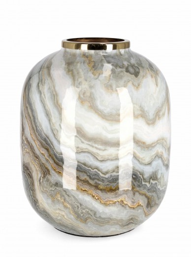 Vaza decorativa din metal, Marsha Round L Marmura / Auriu, Ø29xH36 cm