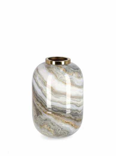 Vaza decorativa din metal, Marsha Round M Marmura / Auriu, Ø17xH25 cm