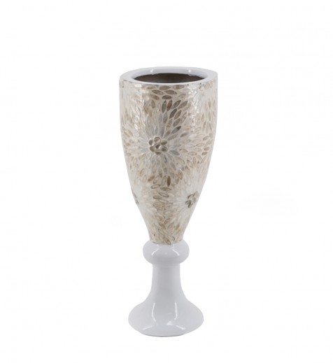 Vaza decorativa din sidef Mosaic Ivoir / Alb, Ø15xH45 cm