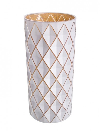 Vaza decorativa din sticla, Boem Diamonds Alb, Ø14xH30,5 cm