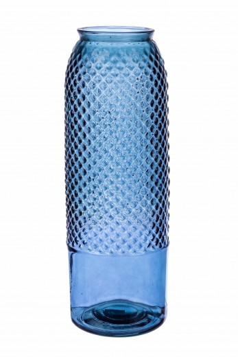 Vaza decorativa din sticla reciclata, Avril Albastru, Ø15xH45 cm