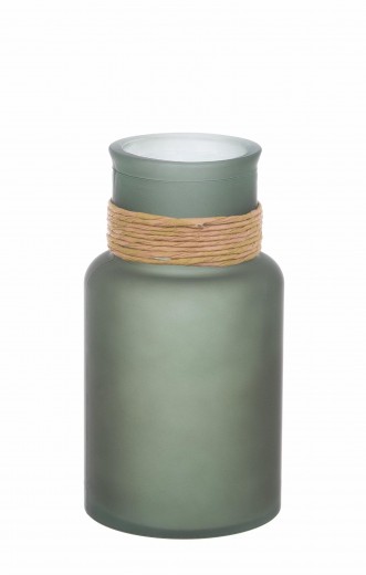 Vaza decorativa din sticla reciclata, Rotang Round S Verde Olive, Ø15xH28 cm