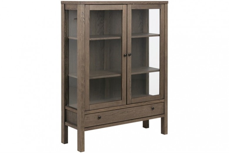 Vitrina din lemn si furnir, cu 1 sertar si 2 usi Brentwood Oak, l110xA37xH145,5 cm