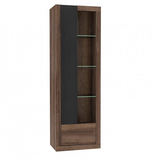 Vitrina din pal, cu 1 usa si LED inclus Tala Big, Stejar Noble Oak / Negru, l63,4xA41,3xH197 cm