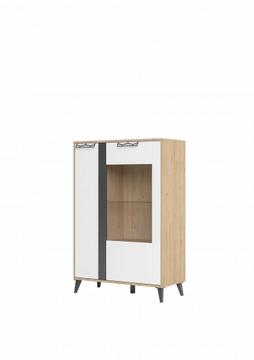 Vitrina din pal, cu 2 usi Moet 15 Small Nuc American / Alb / Grafit, l90xA42xH134 cm