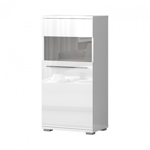 Vitrina din pal si MDF, cu 1 usa si LED inclus, Piano II V60-1KSV/PN Small Alb, l60xA40xH123 cm