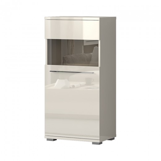 Vitrina din pal si MDF, cu 1 usa si LED inclus, Piano II V60-1KSV/PN Small Bej, l60xA40xH123 cm