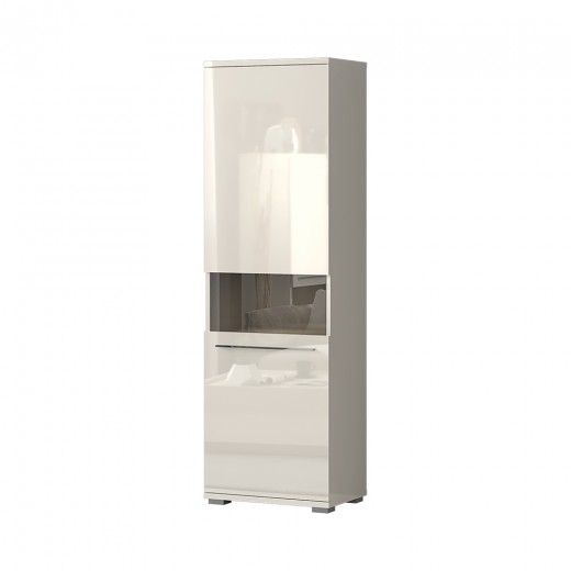 Vitrina din pal si MDF, cu 1 usa si LED inclus, Piano V60XV-1KS/PN Tall Bej, l60xA40xH193 cm