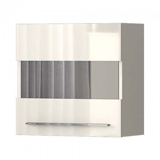 Vitrina suspendata din pal si MDF, cu 1 usa si LED inclus, Piano VK60-1KS/PN Bej, l60xA29xH57 cm