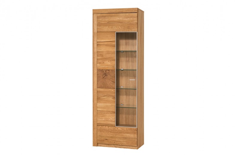 Vitrina din lemn de stejar si furnir, cu 1 usa Velle 10 Oak, l65xA42xH202 cm