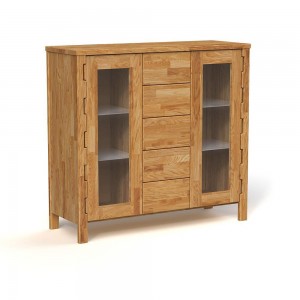 Vitrina din lemn masiv de stejar Koli Natural, l130xA47xH122 cm