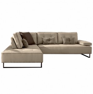 Coltar fix tapitat cu piele ecologica, cu sezlong pe stanga Platone Crem, l279xA239xH89 cm