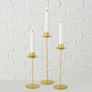 Set 3 suporturi metalice pentru lumanari Kimo Auriu, Ø8xH31 / 26 / 21 cm