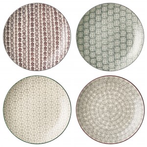 Set 4 Farfurii Karine Gri/Gri Inchis/Verde/Violet, Ø25 cm