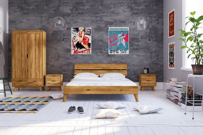 Pat din lemn masiv de stejar Greg 2 natural