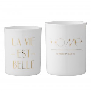 Set 2 Suporturi lumanare La Vie Est Belle Alb/Auriu, Ø6xH7,8 cm